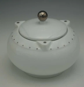 BERNARDAUD LIMOGES PORCELAIN SILVER RIVETS SUGAR BOWL WHITE SILVER  - Picture 1 of 9