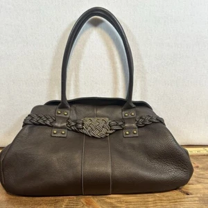 Aqua Madonna Large Pebbled Leather Brown Bronze Shoulder Bag Satchel Tote Purse - Imagen 1 de 11