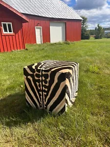 Real Zebra Ottoman Cube 20 H X 20 X 20" Zebra Skin Hair-on Ottoman # F - Picture 1 of 10