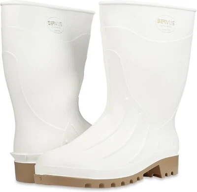 BOTAS BLANCAS de goma para pesca caza impermeables PVC trabajo barro estiércol tareas puntera lisa Foto 1 de 4