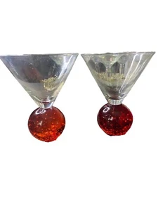 2 Gafas Martini Vintage Cointreau Controladas Burbuja Naranja Rojo Base de Bola - Imagen 1 de 5