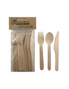 Alpen Wooden Cutlery Set Natural 30 Pack - Picture 1 of 1