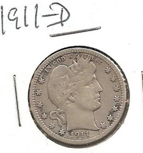 1911-D Barber Quarter : Fine + - Picture 1 of 2