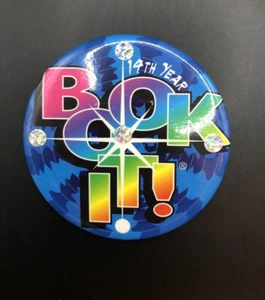 Vtg 3-Inch 14th Year Book It! Button Pin with Silver Stickers Pizza Hut - Picture 1 of 2