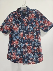 Retrofit Floral Button Down Shirt Short Sleeve Mens Size Small Hawaiian Denim  - Picture 1 of 9