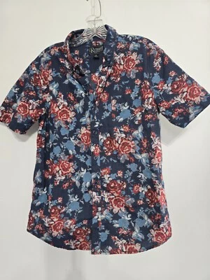 Retrofit Floral Button Down Shirt Short Sleeve Mens Size Small Hawaiian Denim  - Image 1 of 4
