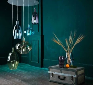 Lampadario moderno in Vetro di Murano sospeso da soffitto 5 LED made in Italy - Picture 1 of 10