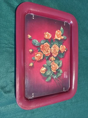 Bandeja de regazo para cama de TV de colección MCM Tole pintada negra rosa floral patas plegables años 60 Foto 1 de 4