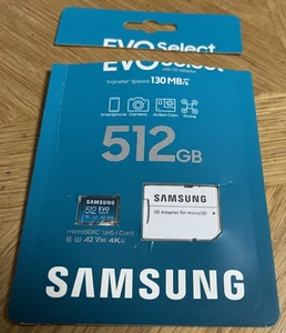 Carte mémoire microSD SAMSUNG EVO Select + adaptateur, 512 Go microSDXC, jusqu'à 160 Mo/s - Photo 1 sur 8