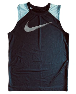 Nike Dri-FIT Sleeveless Tank Top Shirt Swoosh Boys Youth Size Large Black/White - Picture 1 of 3