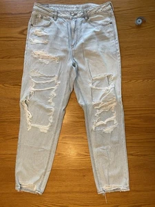 American Eagle Strigid Jeans Damen 14 Reg Distressed Mom Jeans hellblau Denim - Bild 1 von 15