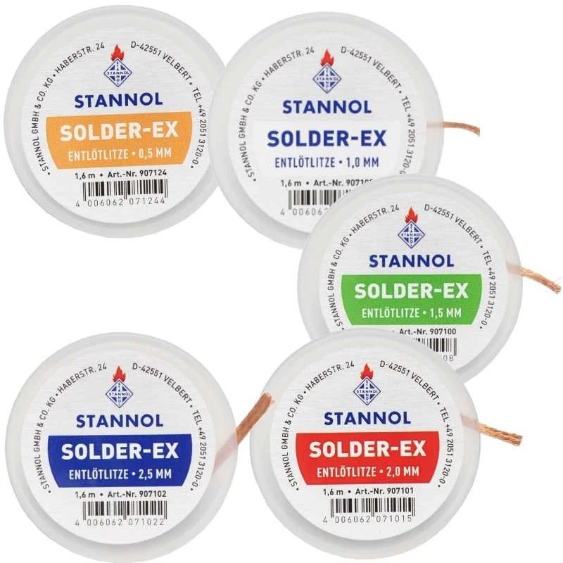 STANNOL SOLDER-EX hilos de desoldar de cobre empapados en fluido sin plomo 1,6 m, 5 tipos - Imagen 1 de 1