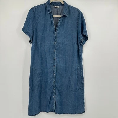 Женское джинсовое платье J.Jill размер L на синей пуговице спереди с коротким рукавом Tencel Lyocell - Изображение 1 из 4