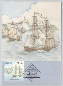 Australien Erste Flotte Abfahrt Erstausgabetag #5 Postkarte Boote Schiffe 1987 - Bild 1 von 2