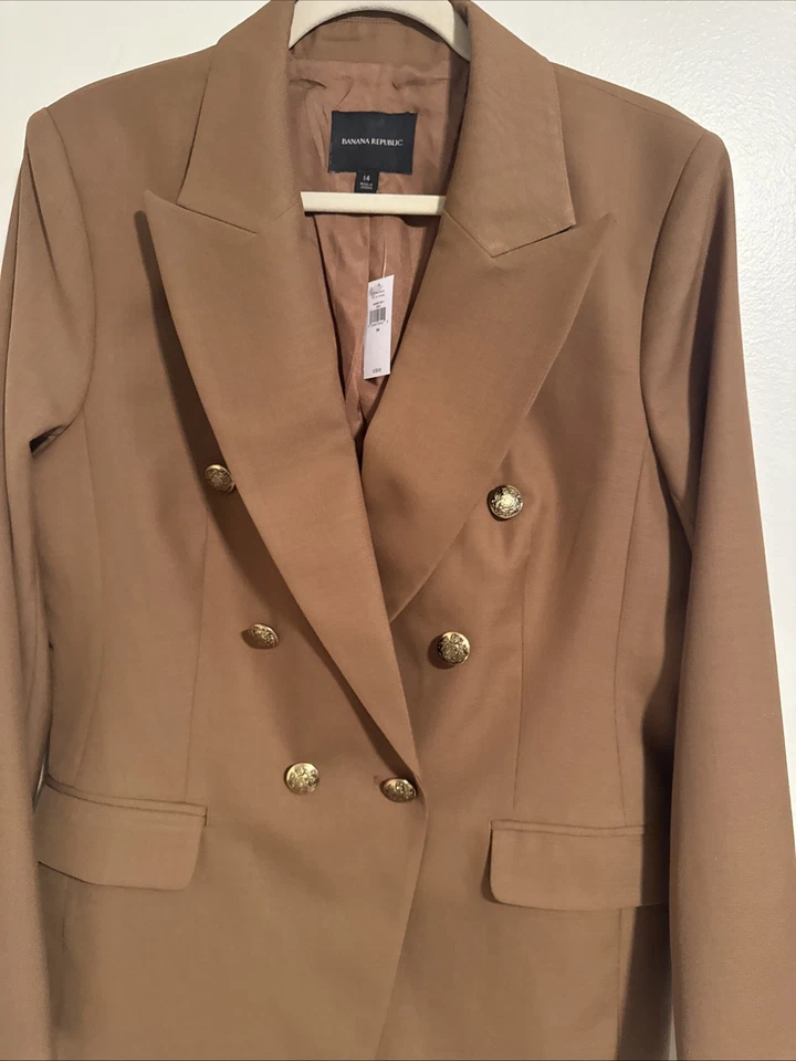 Women’s Banana Republic Wool Double Breasted Camel colored Jacket. Sz 14. NWT. - Image 1 of 4