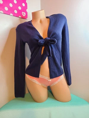 Sutton Cashmere Modern Classic Tie Front Sweater Size XS Navy Blue - Image 1 of 4