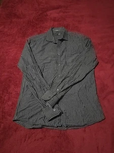 Camisa de vestir Kenneth Cole Reaction para hombre M súper ajustada negra/gris a cuadros - Imagen 1 de 7