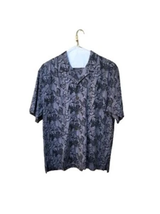 Tommy Bahama Hemd 100 % Seide grau Blumenmuster Knopfleiste LARGE kurze Ärmel - Bild 1 von 12