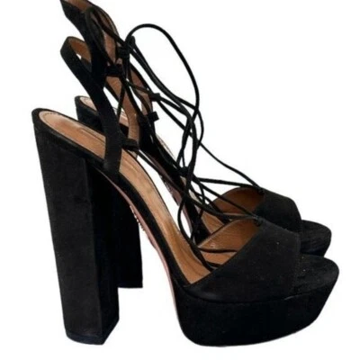 Women's Aquazzura Austin Plateau Suede Black Platform Heels, size 38 - Image 1 of 4