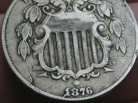 1876 Shield Nickel 5 Cent Piece- Fine/VF Details, Shattered Obverse, Die Cracks Cover