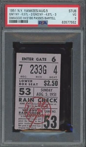 Aug. 5, 1951 New York Yankees Ticket Stub PSA 3 VG Joe DiMaggio Hit #2166 - Picture 1 of 2