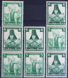 1 STRIP of 3 DIFF JOINED NAZI STAMPS w REGIONAL NATIVE FASHIONS - RARE! FLAWLESS - Picture 1 of 1