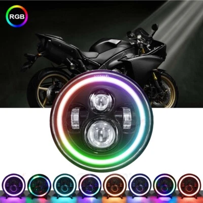7 inch Motorcycle LED Headlight Hi-Lo RGB Halo for Honda Shadow Spirit 1100 750 - Изображение 1 из 4