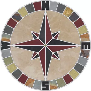 24" Tile Mosaic Medallion Natural Stone Mariners Compass Rose Travertine & Slate - Picture 1 of 4
