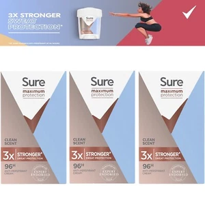 Sure Women Maximum Protection Clean Scent 3x stronger Anti-Perspirant 3 x 45ml - Picture 1 of 11