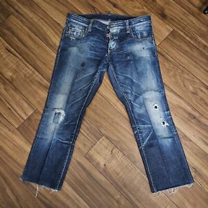 DSquared2 Mens 48Straight Leg Button Fly Distressed Blue Jeans(Baseball2 Jeans)