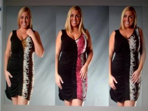 LOVING IT JR PL SIZE 2XL 3XL SNAKE SKIN PRINTED V-NECK BLACK STUDS RUNCHED DRESS - Picture 1 of 1