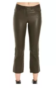 Women's Theory Green Cropped Flare Bristol Leather Pants Size 6 NWTS - Picture 1 of 6