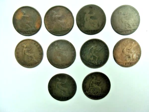 1861 1862 1863 1870 1874 1876 H 1877 1878 1879 1882 H UK PENNY COLLECTION - Picture 1 of 2