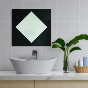 2 in 1 Square Black Mirror Wall Mounted 36x36cm Tile Decor Vanity Modern Glass - Picture 1 of 5