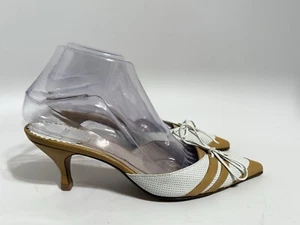 Vtg Christian Dior By John Galliano Beige White Leather Mule Heels 37 - Picture 1 of 8