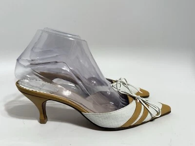 Vtg Christian Dior By John Galliano Beige White Leather Mule Heels 37 - Image 1 of 4