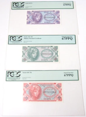 Series 641 - 5, 10 & 25 Cents Military Payment 67 PPQ  SUPERB GEM NEW - 3 NOTES - Image 1 of 4