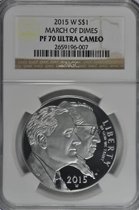 2015 W March of Dimes Proof Silver Dollar NGC PF70 UC Brown Label - Picture 1 of 2