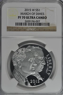 2015 W March of Dimes Proof Silver Dollar NGC PF70 UC Brown Label - Image 1 of 2