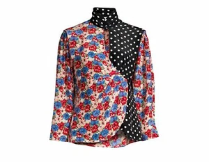 BNWT LIZ PEARL SPOT DIANA FLORAL CUT OUT SILK 70s WRAP BLOUSE XS UK 8 36 4 £195 - Picture 1 of 10