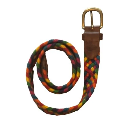 Fossil De Colección Años 80 90 Tejido Cinturón Arco Iris Multicolor Med 32” Latón Hebilla Cuero Foto 1 de 4