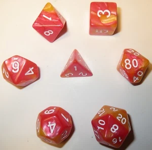 NEW Style ! RPG Dice Set of 7 - Auralus Pink-Orange D4 D6 D8 D10 D12 D20 D00-90 - Picture 1 of 8