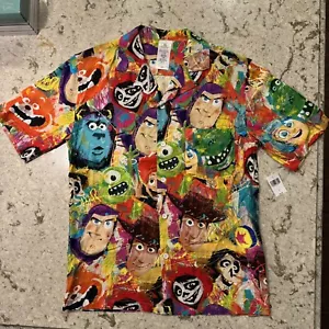 Disney Parks Pixar Character Watercolor Adult Size Small Button Up Shirt NWT! - Picture 1 of 7