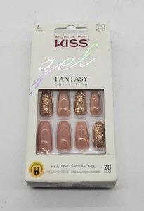 KISS GEL FANTASY COLLECTION BROWN COPPER GLITTER READY TO WEAR GEL LONG 76807 - Picture 1 of 7