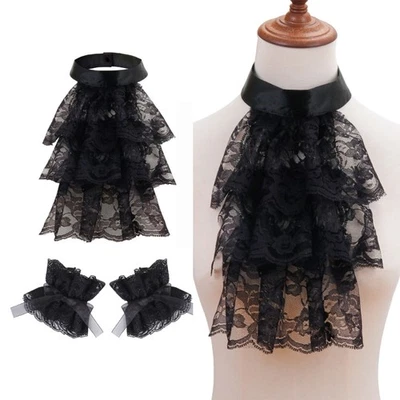 Victorian Colonial Ruffled Lace Jabot Collar and Cuffs Set Halloween Costume - image 1 of 4