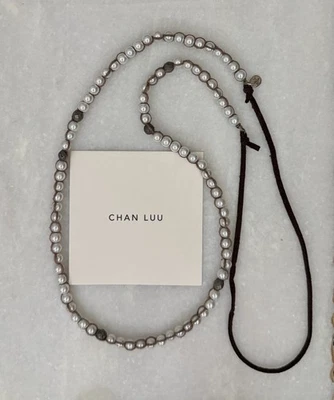 $165 Chan Luu White Pearls w Sterling on Espresso Leather Necklace ~ Boho Chic! - Image 1 of 4