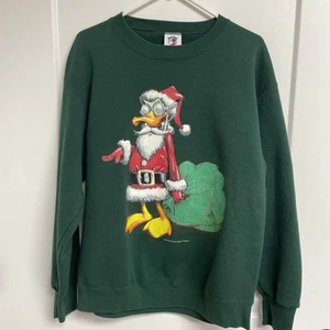 Vintage 90er Entenkopf Santa Weihnachten Grafik Cartoon Rundhalsausschnitt Sweatshirt Large - Bild 1 von 11