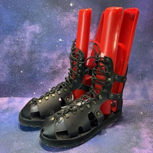 Army Navy French Surplus Gladiator Sandals Black Leather Lace Up Men's 10.5 - Picture 1 of 12