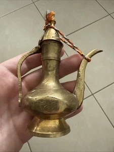 Old Engraved Brass Arabic Persian Indian Turkish Tea Coffee Pot Floral Design - Picture 1 of 5