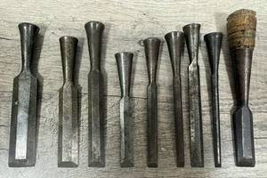 Lot 9 Vintage Beveled Socket Wood Chisels Sweden Black Diamond E A Berg Pexto - Picture 1 of 16